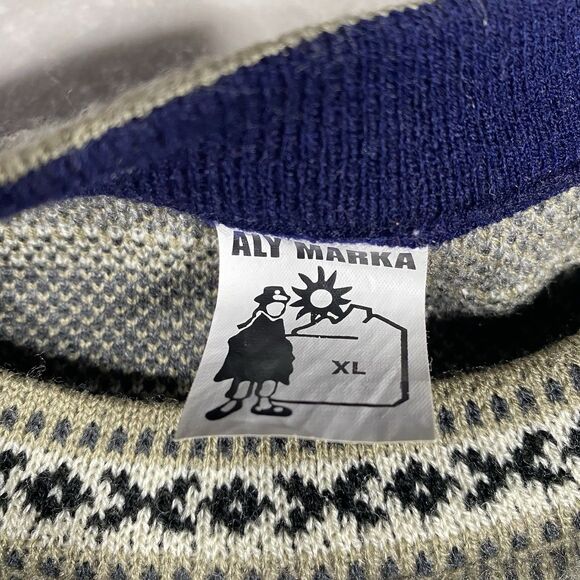 Aly Marka Alpaca Lama Sweater Jumper Fair Isle Navy Blue Wool Women's Sz XL - Picture 3 of 6